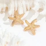 Daiiibabyyy  Shiny Starfish Shell Inlaid Zircon Earrings for Women Exquisite Metal Pentagram Irregular Hoop Earrings Seaside Vacation Jewelry