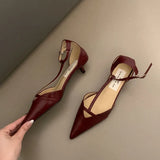 DAIIIBABYYY  -   2024 Red Spring New Women Sandal Fashion Pointed Toe Shallow Ladies Elegant Slingback Shoes Thin Low Heel Outdoor Dress Pumps