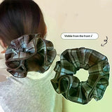 Daiiibabyyy  Maillard Plaid Lace Hair Scrunchies For Womens Girls Ponytail Holder Hair Ties Elastic Hair Rope Hair Accessories