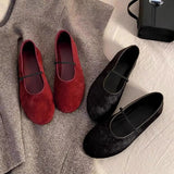 Daiiibabyyy  Faux Horsehair Ballet Flats Women Round Toe Elastic Band Mary Janes Shoes New Designer Fur Flats Women Cozy