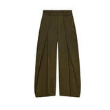 Daiiibabyyy  Winter New Women's Loose Trousers Metal Hook Decoration Casual Wide Leg Pants l Waist Zipper Polyester Fiber Folded Design