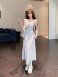 Daiiibabyyy  Summer Pure Desire Floral Print Slimming Long Dr High Waist A-Line Silhouette Korean Sle Commute Casual Vacay Fairy Skirt
