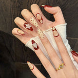Daiiibabyyy  10pcs Vintage Almond Press On Nails With 3D Polka Dot Flower Design Pink Yellow Brown Sweet Pattern Handmade Fake Nail For Women
