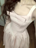DAIIIBABYYY  -  French Style Hot Girl Pink Dress Women's Spring Slim Fit Square Collar Strap A-line Dress Fashion Female Clothes