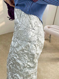 DAIIIBABYYY  -   Texture Long Silver Skirt For Women  Summer Metallic High Fashion A Line Glitter Slit Midi Skirt Designer Clothes