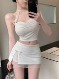 DAIIIBABYYY  -  Female Sweet Lace Patchwork Skirts Summer Women Clothes Fashionable Irregular Bow A-line Skirt Kawaii Solid Color Slim Skirt