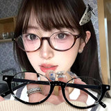 Y2K Retro Oval Half-frame Glasses for Women Leopard Ins Sweet Cool Eyewear Brand Reading Computer Anti Blue Light Eyeglasses