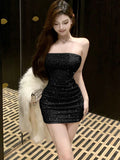 DAIIIBABYYY  -  New Sequins Sleeveless Sexy Club Short Dress Women Elegant Hip Wrap Bodycon Dress Autumn Winter Korean Luxury Evening Dress
