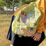 Daiiibabyyy  Patch Cute Girl Japanese Canvas Backpack Junior High School Students Niche Design Backpacks Campus All-match Bags