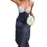 Daiiibabyyy  Summer Woman Dress Elegant Party V Neck Dresses Women's Evening Maxi Dress Navy Blue Spaghetti Straps Sleeveless Long A Line