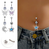 DAIIIBABYYY  -  Dream Blue Star Dangle Navel Ring Butterfly Moon Belly Button Ring Big CZ Punk Navel Piercing Ombligo Body Jewelry