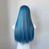 Daiiibabyyy  Blue wig With bangs Synthetic Wigs With Bangs Long Straight Cosplay Wig Natural Hair Heat Resistant For Women party Daily Use
