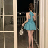 DAIIIBABYYY  -  Female Korean Fashion Halter Dresses Summer Women Clothing Fashionable Lacing Bow Off Shoulder Corset Sexy Dress Trend Sundress
