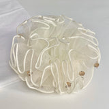 Daiiibabyyy  1PC Elegant White Organza Scrunchie With Crystal Beads: Romantic Ruffled Hair Accessory For Women, Perfect For Daily