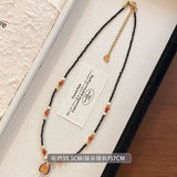 Daiiibabyyy  Creative Black Crystal Beads Rhinestone Enamel Pomegranate Pendant Necklaces for Women 18K Gold Stainless Steel Chokers