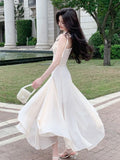 DAIIIBABYYY  -  Women Sleeveless Spaghetti Strap Solid Midi Dress Summer Elegant Slim Gauze Sweet Cute Fairy Korean Dresses