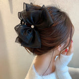 Daiiibabyyy  Fashion Tulle Big Bow Hair Claw Clips for Women Elegant Bowknot Hairpin Ponytail Clip Sweet Headdress Hair Accessories