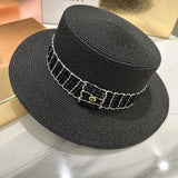 DAIIIBABYYY  -  Women's hat female Hepburn style straw hat spring and summer new flat top hat French retro sun hat net red same style straw hat