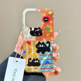 Daiiibabyyy  Apple Little Black Cat Phone Case with Same Phone Chain For iPhone 11 12 13 14 15 16 pro max