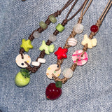 Daiiibabyyy  Fashion Green Apple Pendant Necklaces for Women Cute Ceramic Handmade Beaded Adjustable Choker Necklaces Birthday Jewelry Gifts
