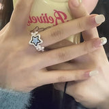 DAIIIBABYYY  -  Vintage Punk Style Zircon Star Couple Rings for Men Women Personality Adjustable Crystal Pentagram Ring Jewelry Y2K Accessories