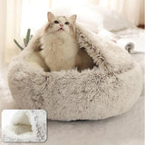 DAIIIBABYYY  -  Soft Plush Pet Bed with Cover Round Cat Bed Pet Mattress Warm Cat Dog 2 in 1 Sleeping Nest Cave for Small Dogs