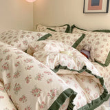 DAIIIBABYYY  -  French style pure cotton bed cover, four piece set on bed, 100 small floral all cotton duvet cover, bed sheet, lace style three