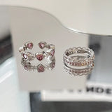 Daiiibabyyy  Korea Cute Rabbit Ear Rings Girl Women Bunny Zircon Jewelry Opening Rings For Girlfriend Sweet Cool Wind Jewelry Gifts