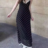 Daiiibabyyy  Women Polka Dot Print Sexy Lace Camisole Backless Long Dress Summer Fashion And Casual Comfortable Suitable For Vacation Dating