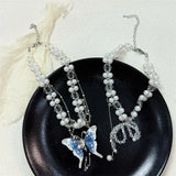 DAIIIBABYYY  -  Butterfly pearl necklace women's choker light luxury niche design accessories