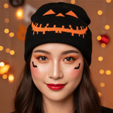 Daiiibabyyy  Knitted Fabric Pumpkin Beanie Hat Pumpkin Orange Soft Texture Halloween Knitted Cap Lightweight Cuffed Brim Hip Hop Skullcap