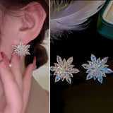 Daiiibabyyy  Sparkling Micro Inlaid Rhinestone Crystal Flower Stud Earrings Women Party Light Luxury Jewelry Wedding Birthday
