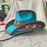 Daiiibabyyy  Summer cowboy straw hat for woman hand-woven hollow design imitation jade sapphire hat summer sun hat for man2022