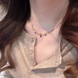 Daiiibabyyy  Delicate Blue Water Drop Zircon Necklace for Women Vintage Metal Wave Splicing Necklace Rings Wedding Party Jewelry Gifts