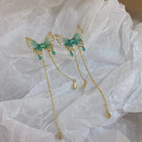Daiiibabyyy  New Chinese Style Vintage Green Butterfly Tassel Earrings Fashion Design Temperament Female Earrings Ring Bracelet Jewelry Set