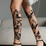 Daiiibabyyy  2pcs Black Flower & Butterfly Temporary Tattoo Stickers For Women, Waterproof & Long Lasting Fake Tattoo For Arm, Leg & Chest