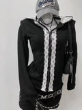 Daiiibabyyy  Autumn New Black Lace Hoodie Jacket Women Y2k Light Asian Style Millennium Spicy Girl Slim Fit Waist Slimming Top