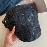 Daiiibabyyy  Adjustable Vintage Star Cowboy Beret Y2k Embroidey Painter Hat Visor American Forward Hat Outdoor