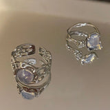 Daiiibabyyy Opal Irregular Natural Stone Ring With White Opal Aesthetic Egirl Hollow Rings for Women Y2K Trendy Ring Creative Finger Jewelry