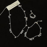 Daiiibabyyy  French Minimalist Zircon Crystal Tassel Clavicle Chain Bracelet Ring For Women Birthday Party Wedding Jewelry Gifts