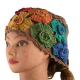 Daiiibabyyy  Sweet Colorful Flower Hollow Knitted Hat Crochet Bohemian Style Beanie Cap Thin Hollow Ethnic Style Pullover Hat Ladies