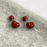 Daiiibabyyy  Vintage Red Heart Pearl Multi Wearing Stud Earrings Girl Autumn/Winter Niche Fashion Jewelry Women Festival Gifts