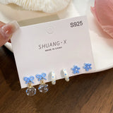 DAIIIBABYYY  -  Sweet Girls INS Pink Blue Bow-knot Ball Flower Stud Earrings Set for Women Korean Fashion Bow Earring Party Jewelry Gift