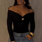 Daiiibabyyy  European American New Autumn Tight Sexy One-shoulder Long-sleeved Slim Fit
