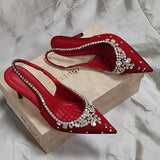 Daiiibabyyy  Shiny Rhinestone Pointy Toe Pumps Sandals Women Sexy Wedding Dress Party Shoes Satin Luxury Diamonds Designer High Heels Female