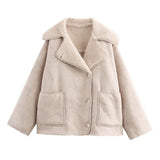 DAIIIBABYYY  -  Women Retro Faux Leather Jacket Solid Lapel Long Sleeve Single Breasted Pockets Padded Warm Outwear Fall Winter Chic Coat