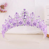 Daiiibabyyy  Handmade Pink Purple Crystal Beads Bridal Tiara Rhinestone Pageant Crowns Diadem Headpiece Wedding Hair Dress Accessories