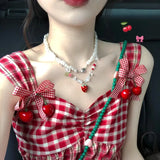 DAIIIBABYYY  -  Y2K Charm Ceramic Strawberry Cartoon Dog Pendant Beaded Choker Necklace Aesthetic Goth 2000s Jewelry EMO Grunge Accessories