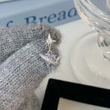 Daiiibabyyy  1Pcs Pink Zircon Heart Star Stud Earrings For Women Stainless Steel Metal Four-Pointed Star Piercing Ear Bone Nail Y2K Jewelry