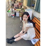 DAIIIBABYYY  -  Korean Fashion Mini Dresses Sweet Embroidered Flying Sleeve Simple Dress Loose White Summer A-line Skirts Chic Preppy Clothes